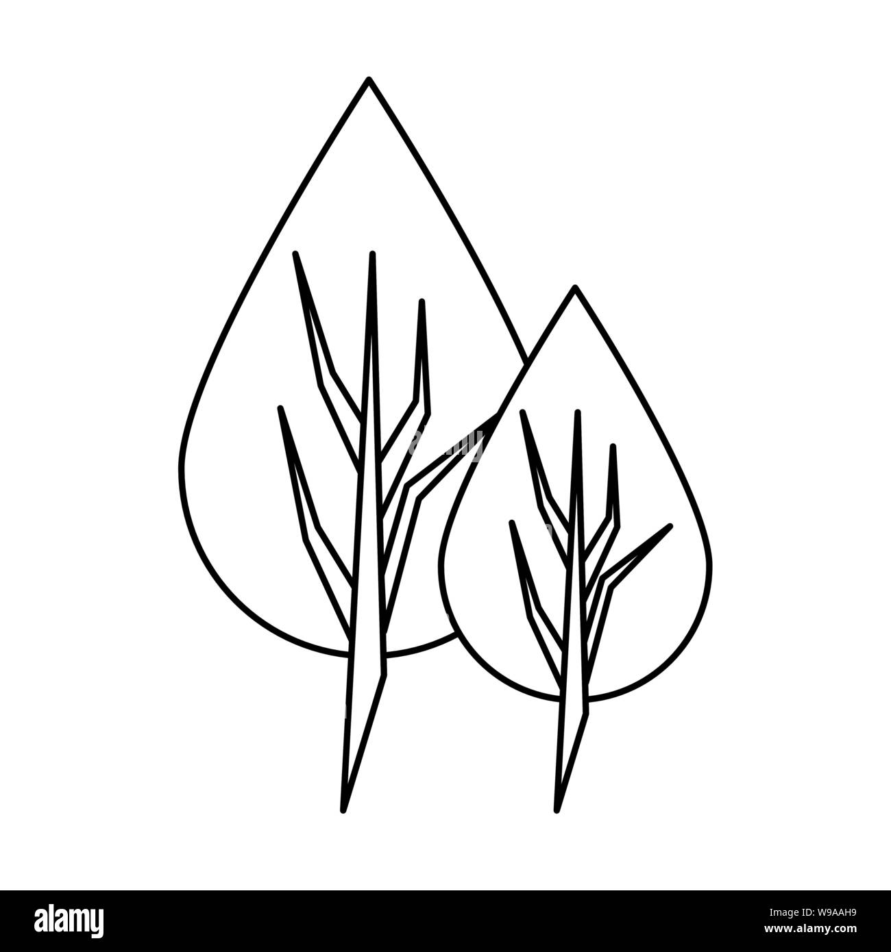 leaf nature botanic plant cartoon in black and white Stock Vector