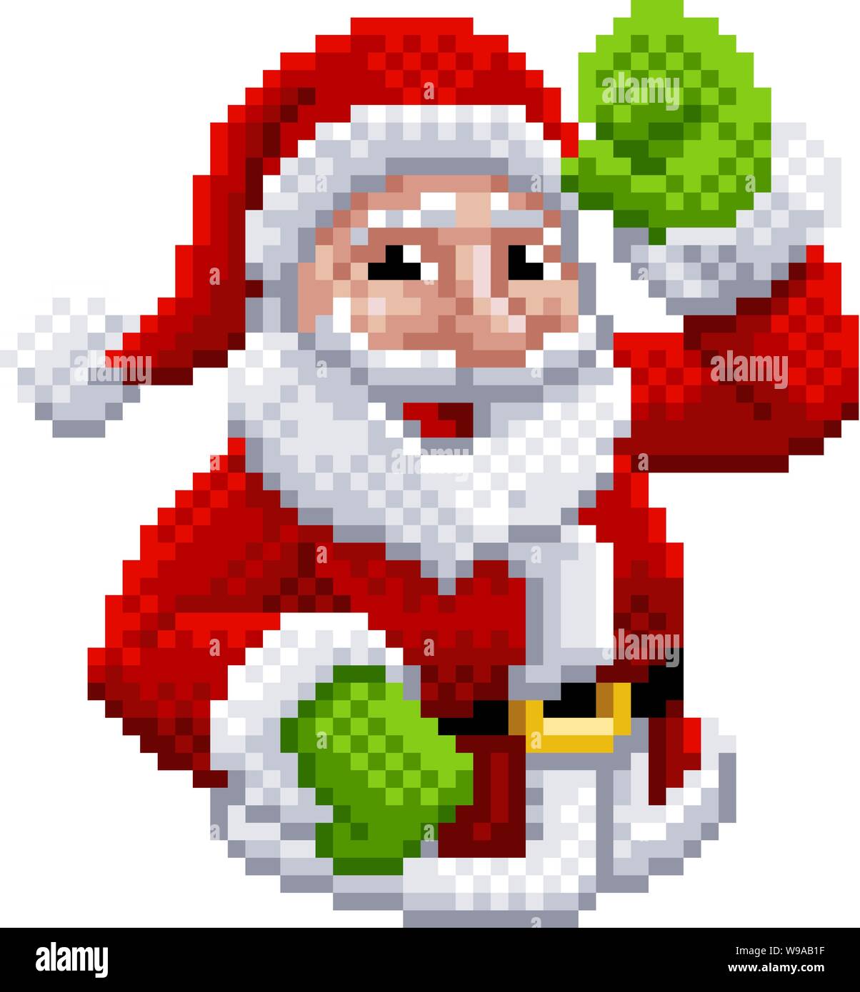 Santa Claus 8 Bit Video Game Pixel Art Style Stock Vector