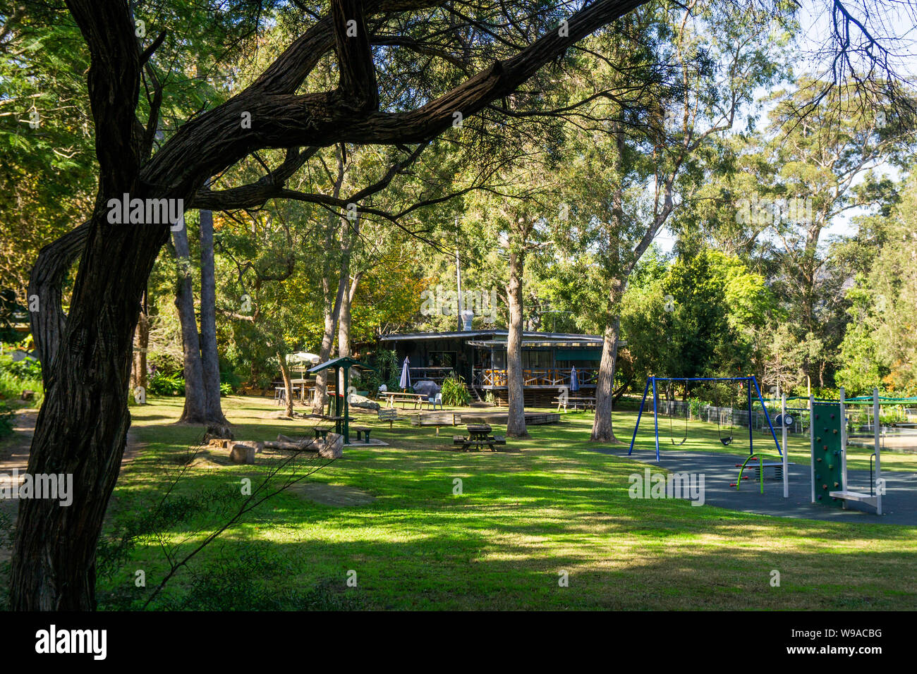 The central meeting point and bowling club on Dangar Island, NSW Central Coast Stock Photo