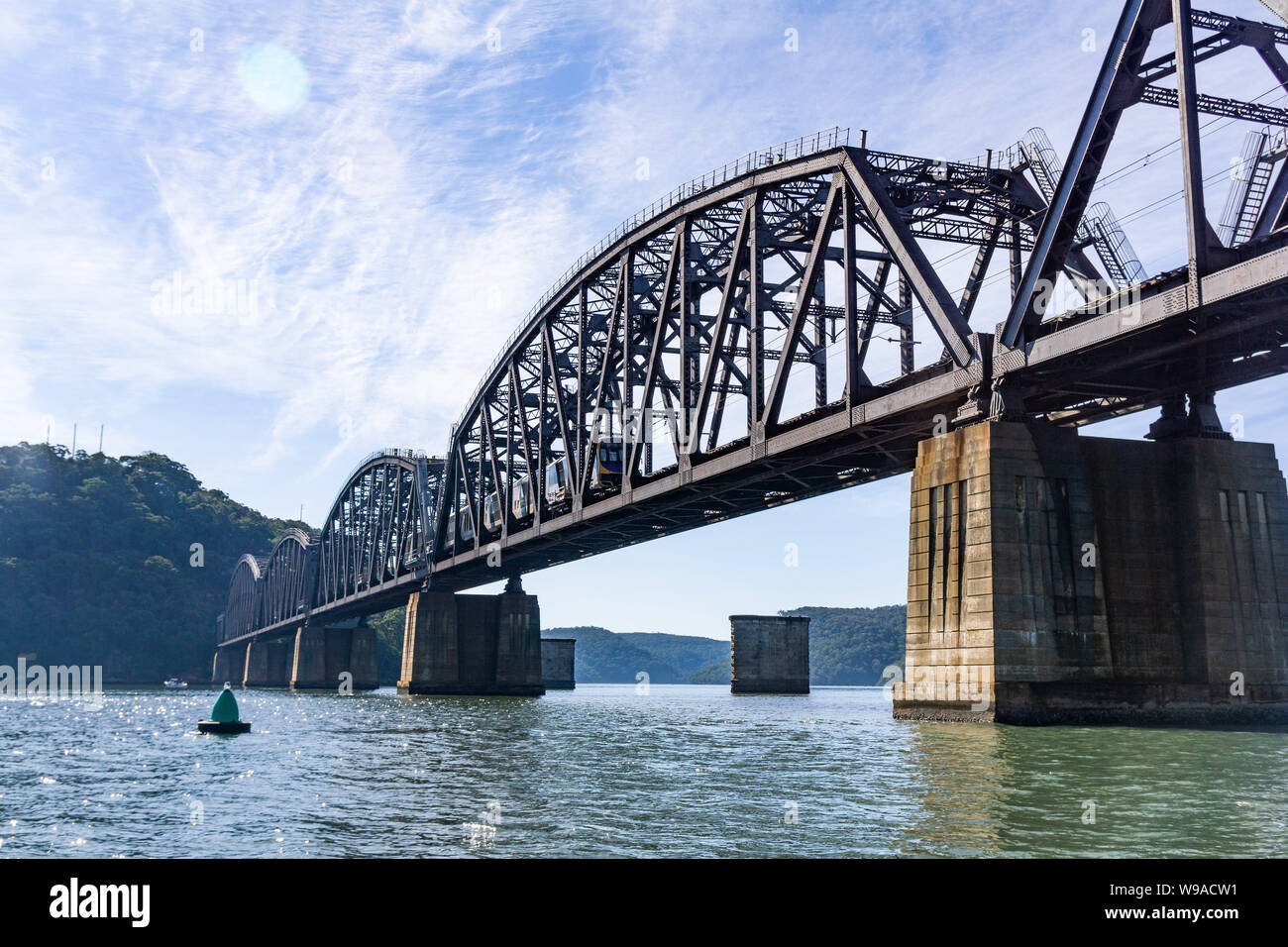 Hawkesbury Railway Bridge in Sydney pictured from the Hawkesbury river Stock Photo