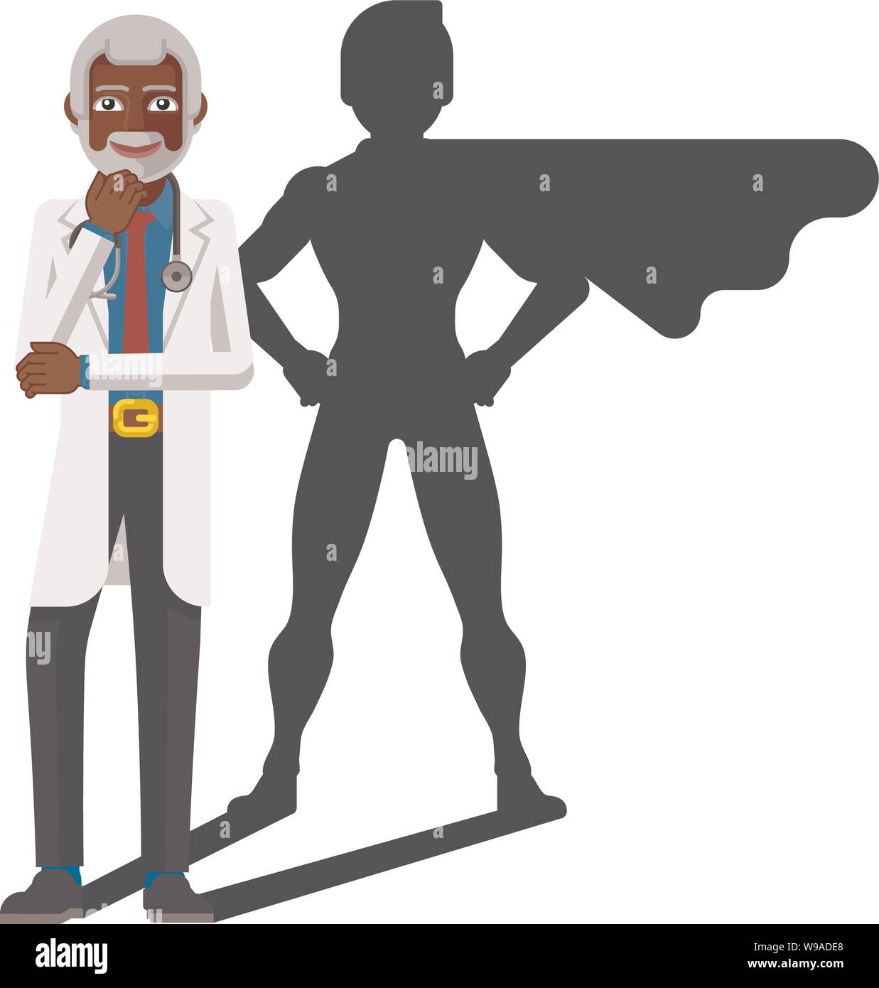 Mature Black Medical Doctor Super Hero Shadow Stock Vector