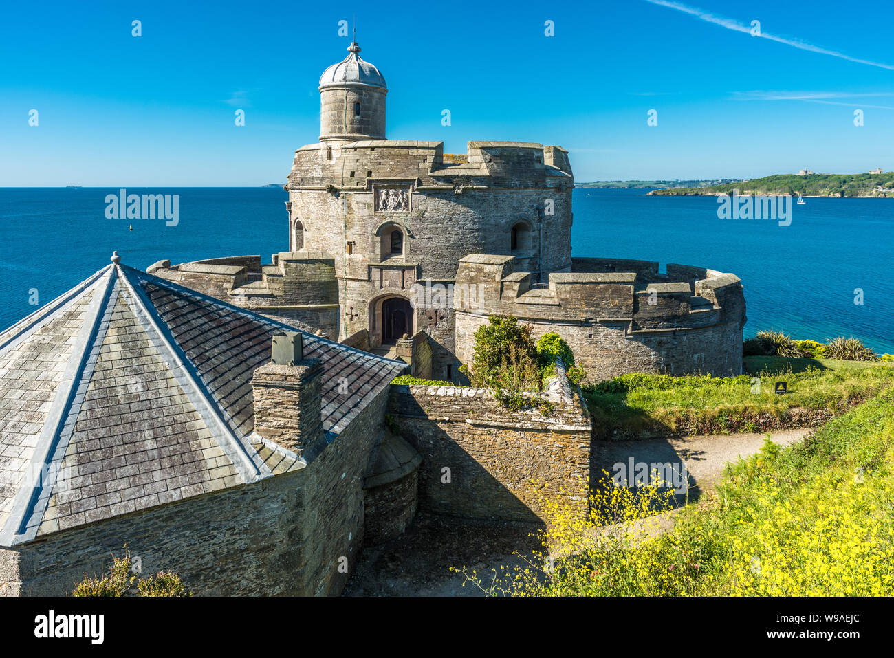St Mawes Castle is an artillery fort constructed by Henry VIII, Roseland peninsula, Cornwall, England, UK. Stock Photo