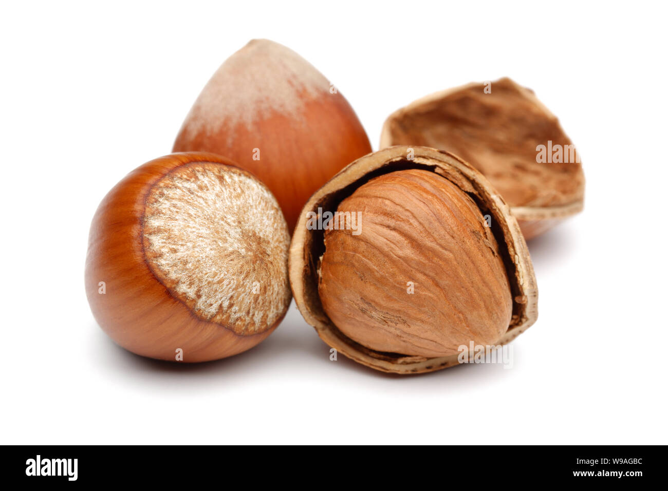 Group of hazelnuts isolated on white background Stock Photo
