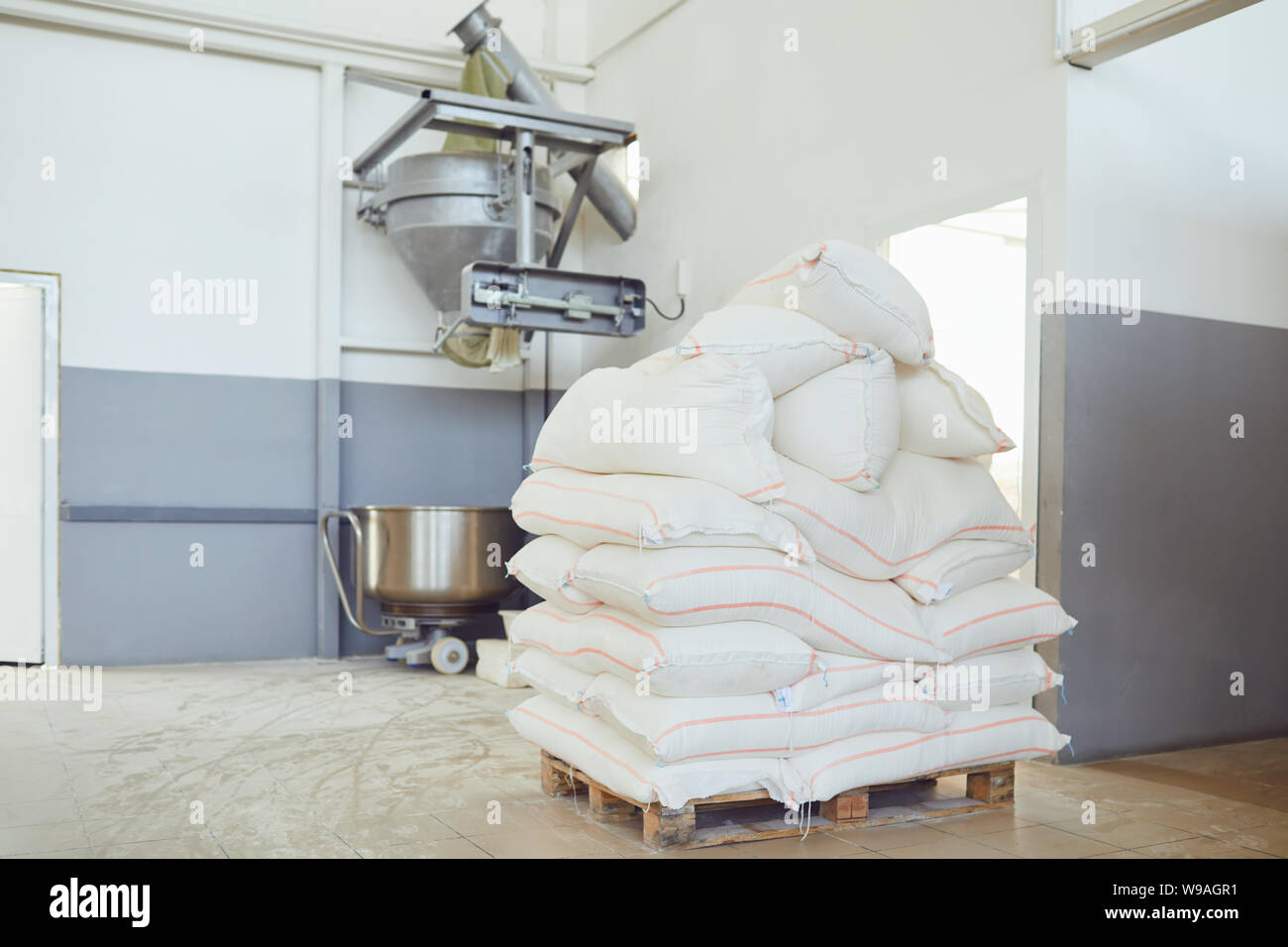 Bags of flour in the warehouse of the factory Stock Photo Alamy