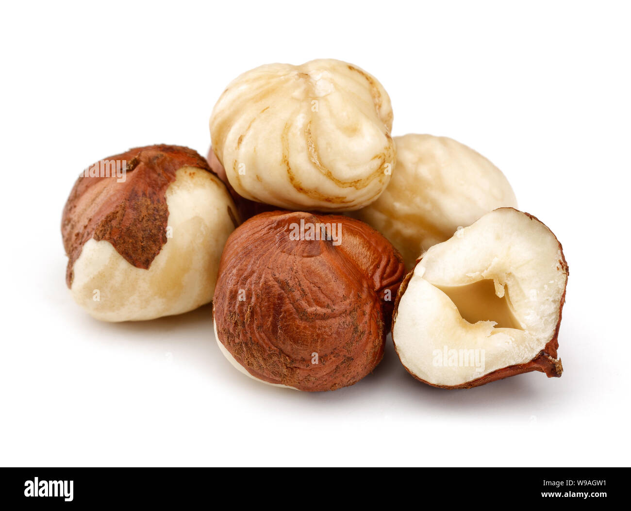 Group of hazelnuts isolated on white background Stock Photo