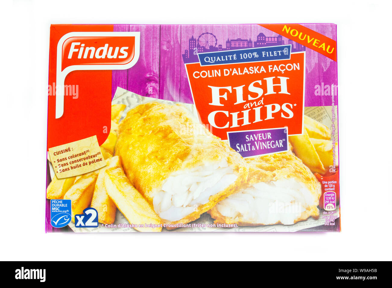 box of fish fish and chips made by Findus Stock Photo - Alamy