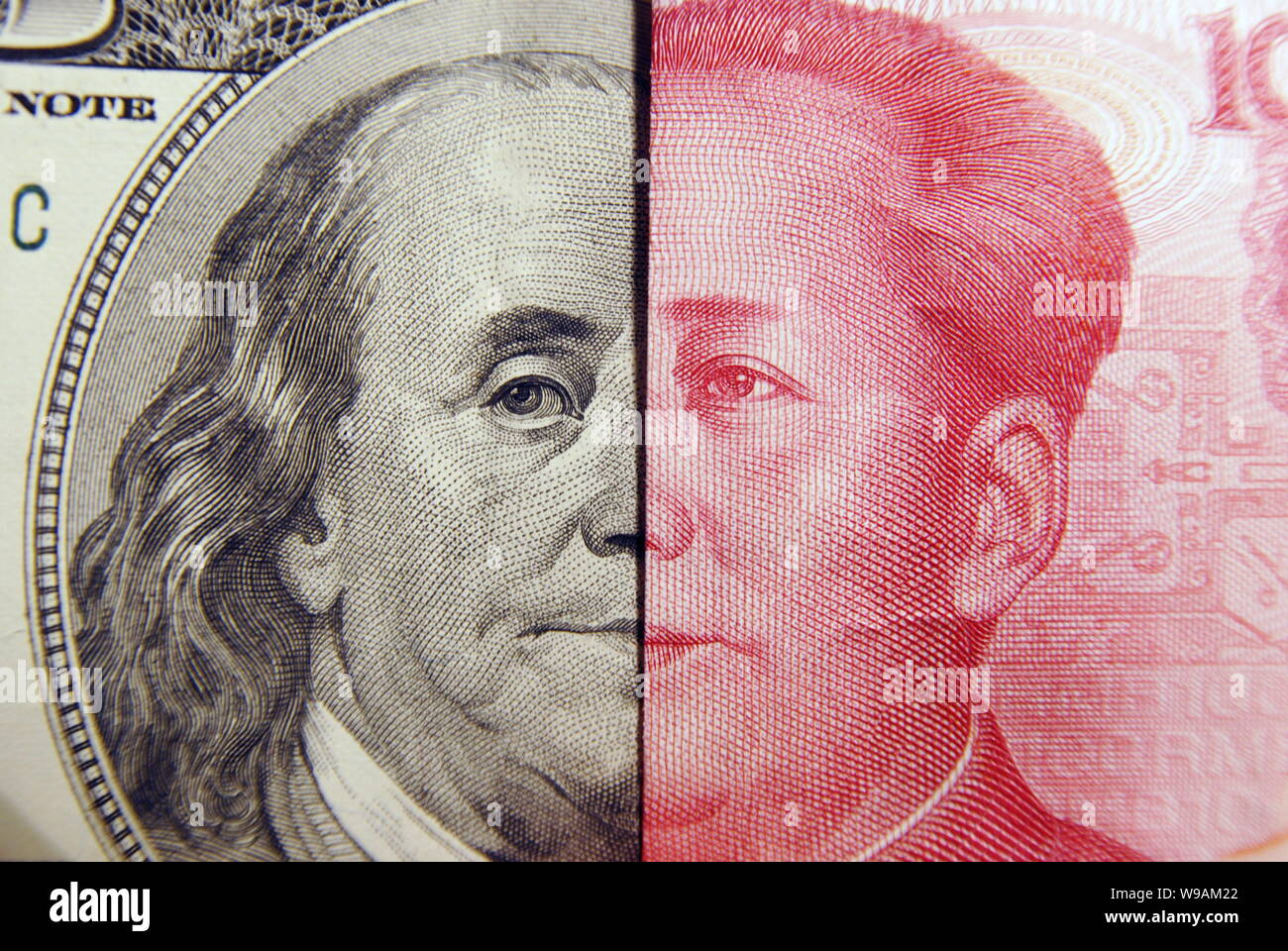 Keyword: China, Chinese, RMB, renminbi, yuan, USD, US dollar, money, currency, bank, note, banknote, economy, battle, paper, bill, creative, photo, im Stock Photo