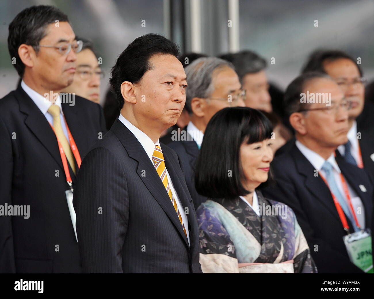 Former Japanese Prime Minister Yukio Hatoyama (L) and wife Miyuki Hatoyama  are seen during an event celebrating the Japan Pavilion Day in the Expo sit  Stock Photo - Alamy