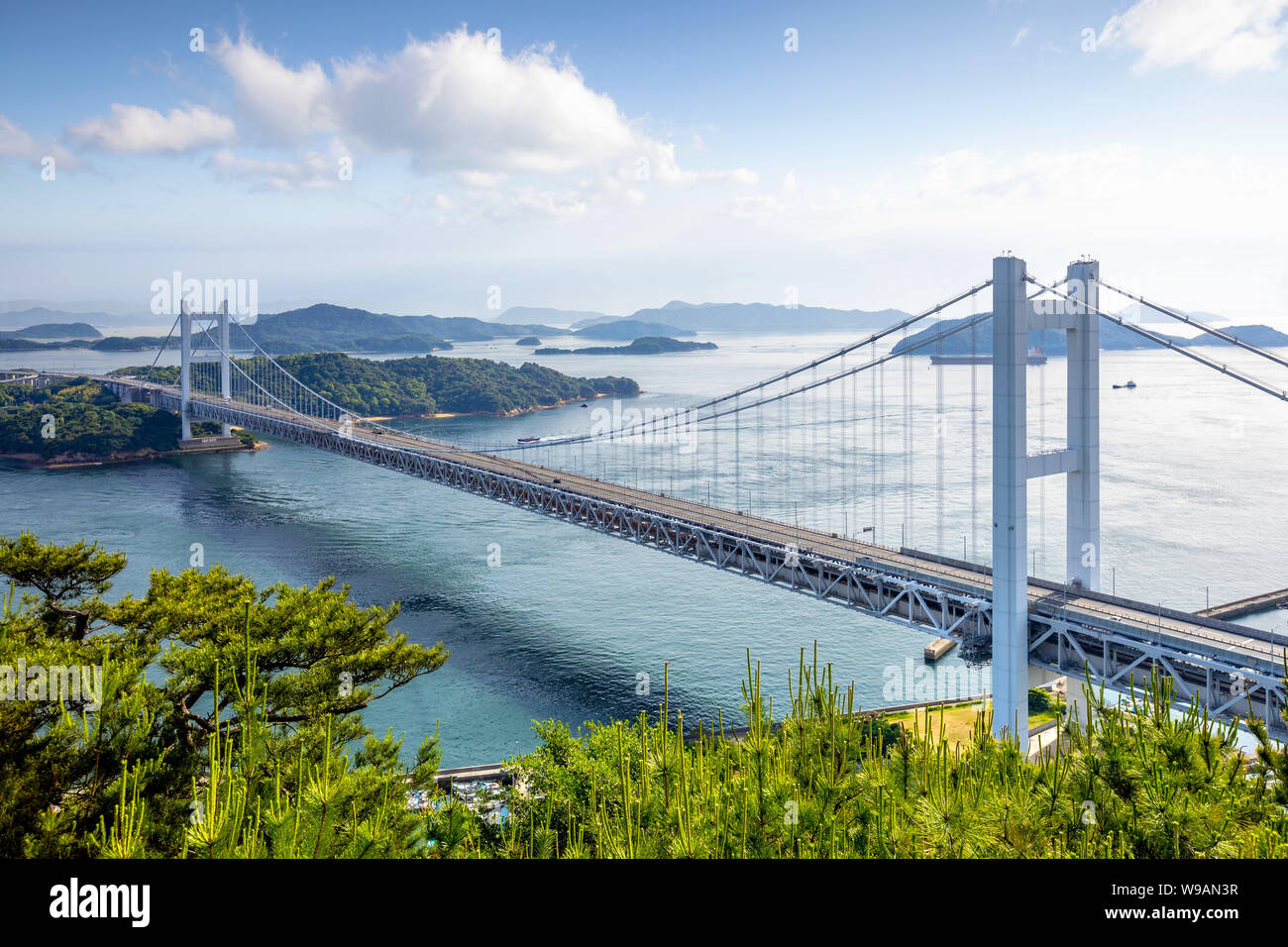 Seto Ohashi Bridge from Mt.Washu lookout in Kurashiki City, Okayama, Japan Stock Photo