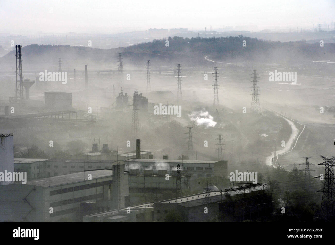 View of a bad air day in Beijing, China, November 11, 2010.   Air quality in Shanghai has plummeted since the World Expo left town, sliding from excel Stock Photo