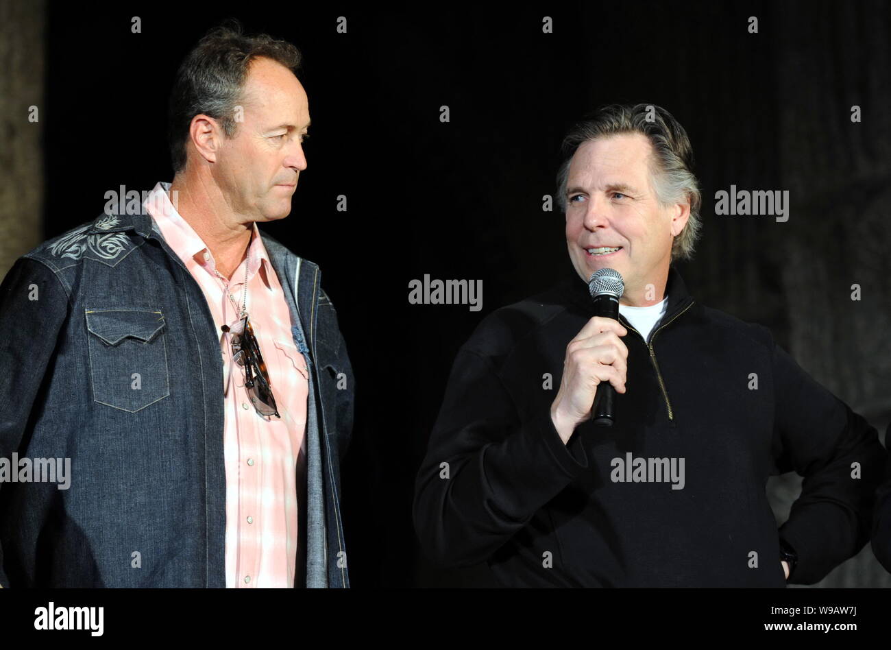 Canadian director Michael French, right, speaks next to Director of Photography Anthony Arendt during a press conference for the 3D movie, Empires of Stock Photo