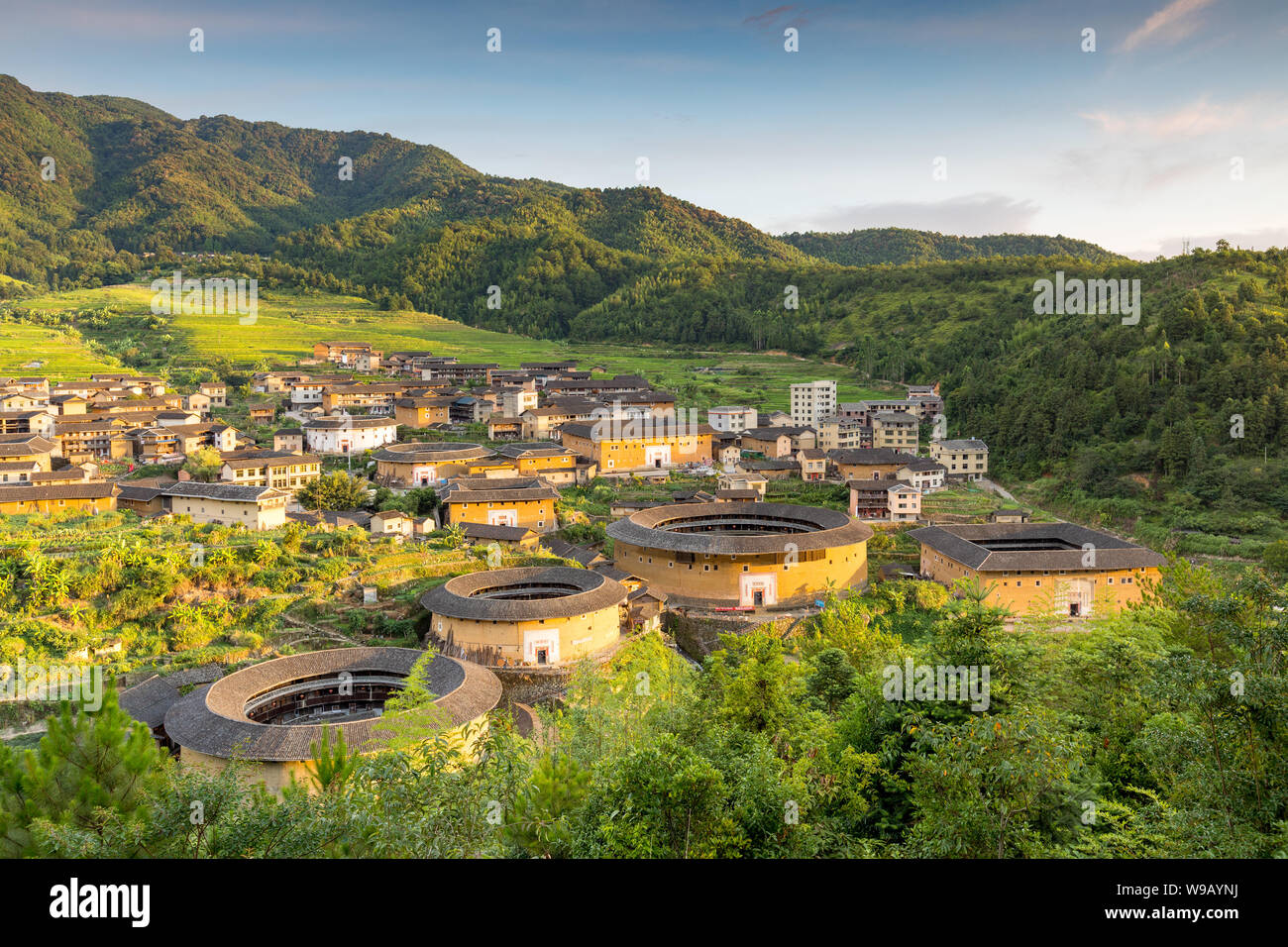 aerial view of Chuxi Tulou cluster in fujian, china Stock Photo