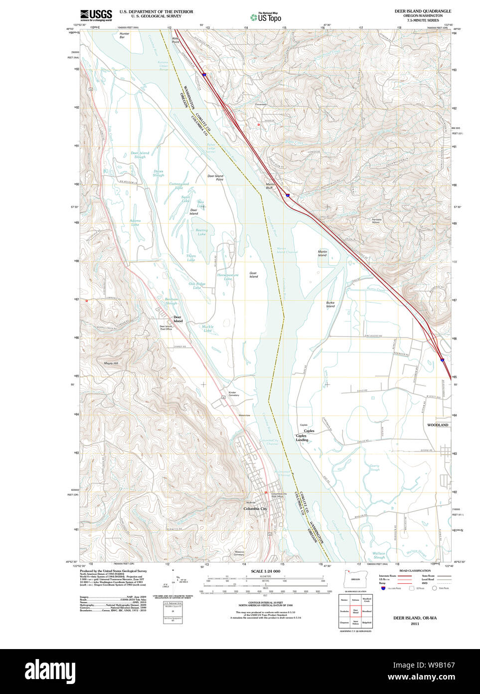 Deer Island Oregon Map Usgs Topo Map Oregon Deer Island 20110826 Tm Restoration Stock Photo - Alamy