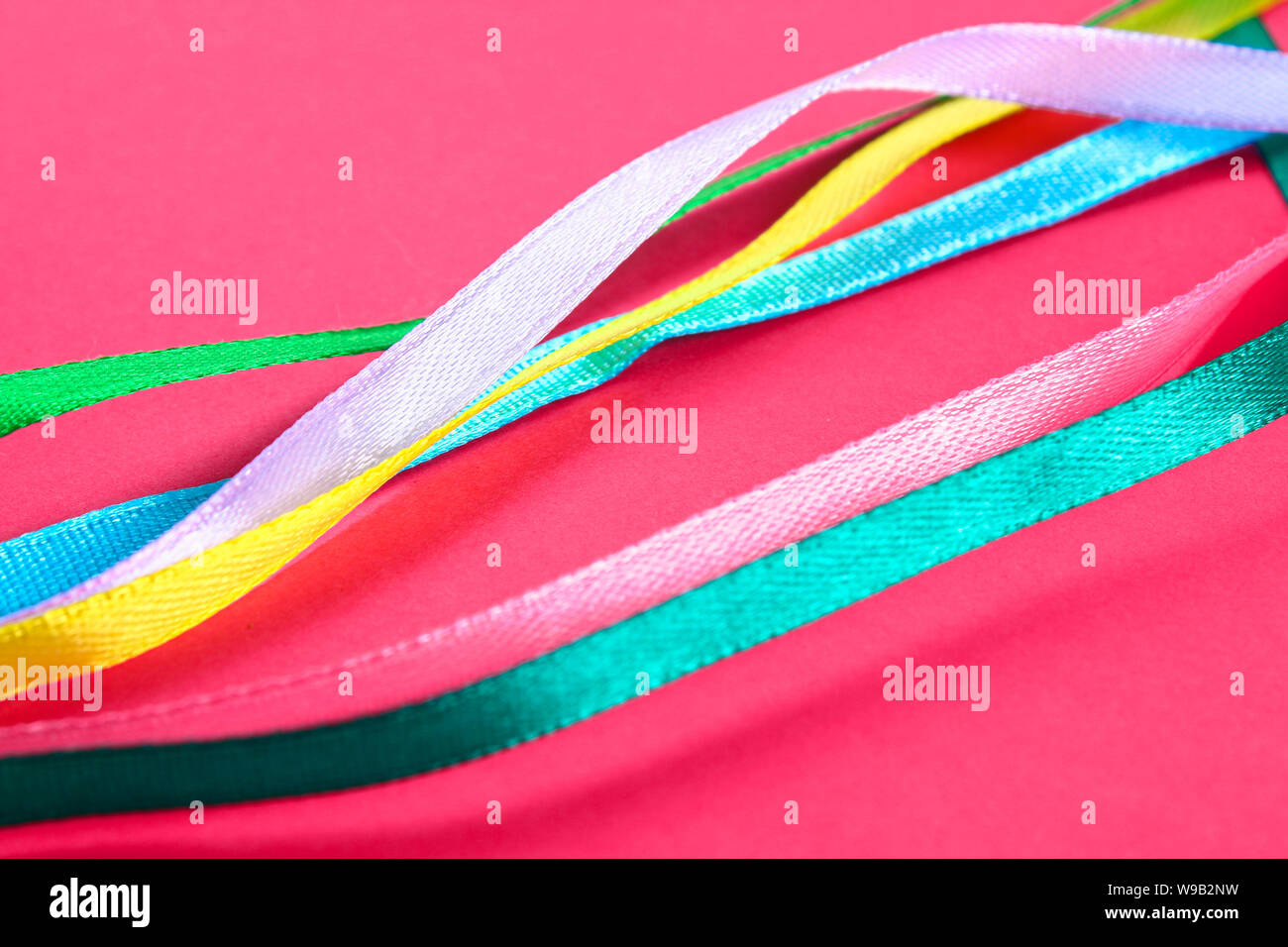 multi-colored ribbons for sewing, needlework from fabric Stock Photo