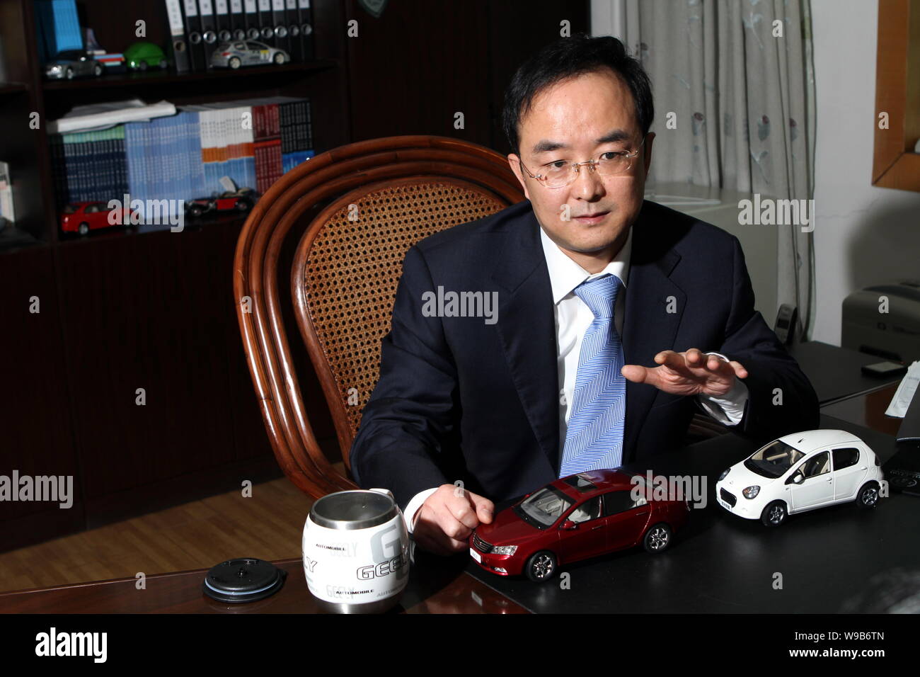 An Conghui, Vice President of Geely Holding Group and General Manager of Zhejiang Geely Automobile Co., Ltd., speaks during an interview at the headqu Stock Photo