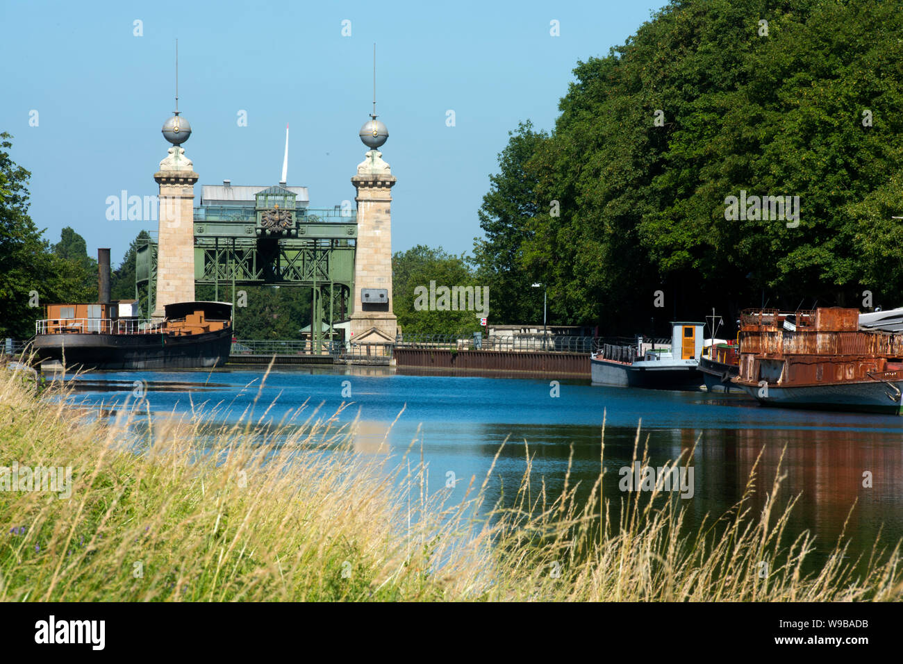 Deutschland, Ruhrgebiet, Kreis_Recklinghausen, Henrichenburg, Altes Schiffshebewerk (Ansicht von Osten), Museumsschiffe Stock Photo