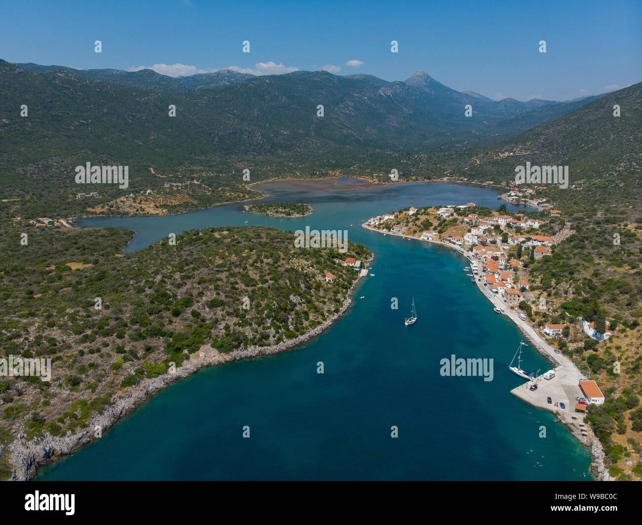 Aerial view of Gerakas' Port at Lakonia region in Greece Stock Photo
