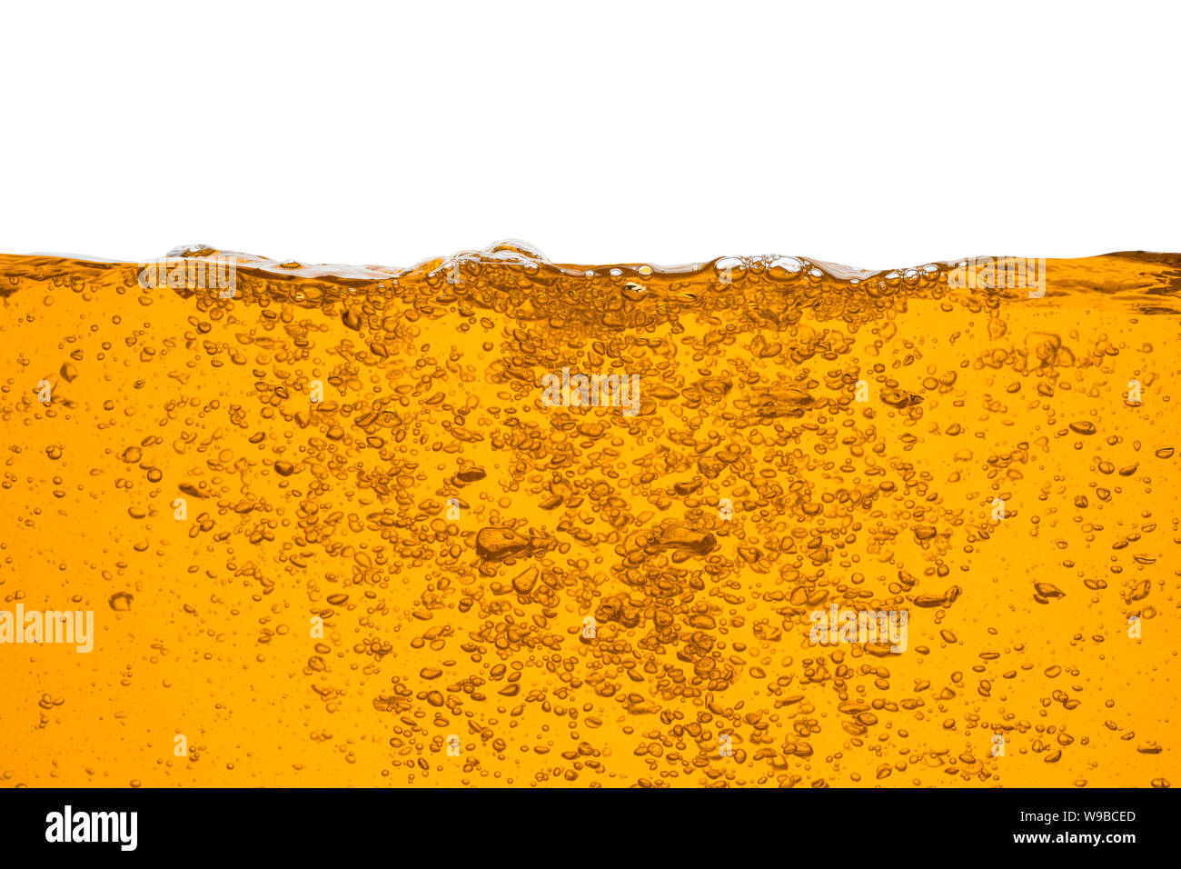 orange water splash with bubbles isolated on white background Stock Photo
