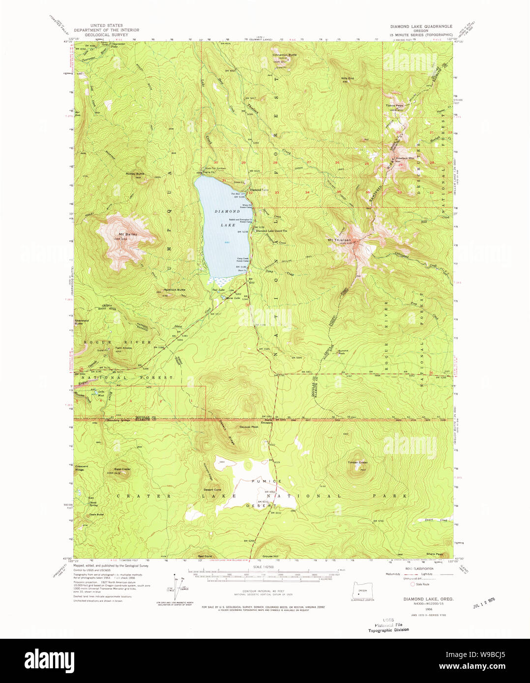 Usgs Topo Map Oregon Diamond Lake 282419 1956 62500 Restoration