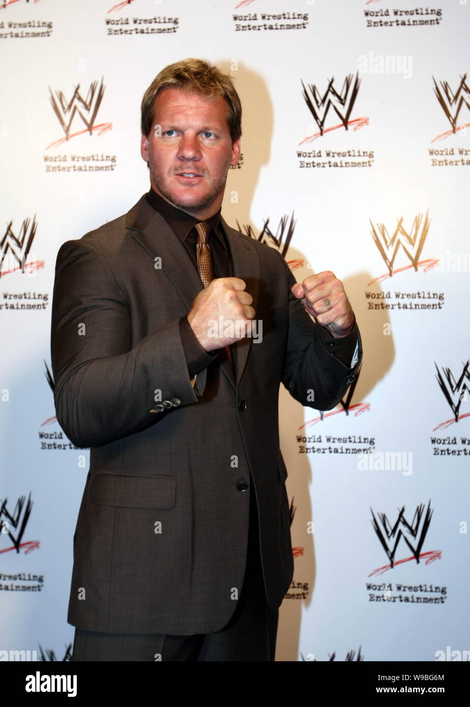 WWE (World Wrestling Entertainment) professional wrestler Chris Jericho poses at a press conference of the first WWE Live Tour in Expo Park in Shangha Stock Photo