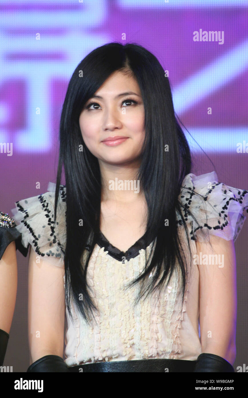 Taiwanese pop star Selina Jen (Ren Chia Hsuan) is seen at a press conference in Beijing, China, October 12, 2010.   Taiwanese pop star Selina Jen, a m Stock Photo