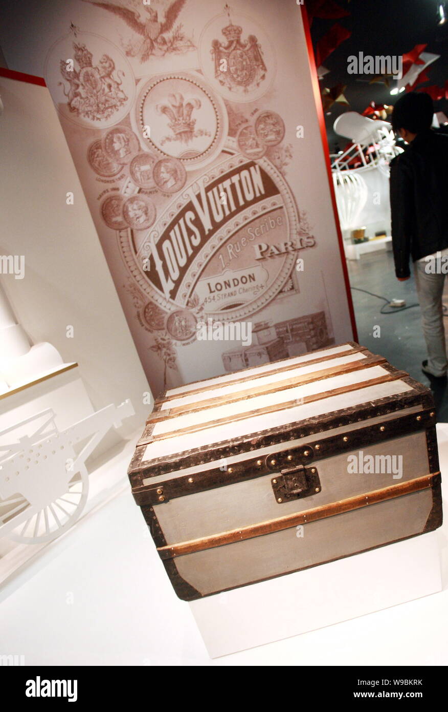 A Louis Vuitton antique suitcase is displayed in a preview of the
