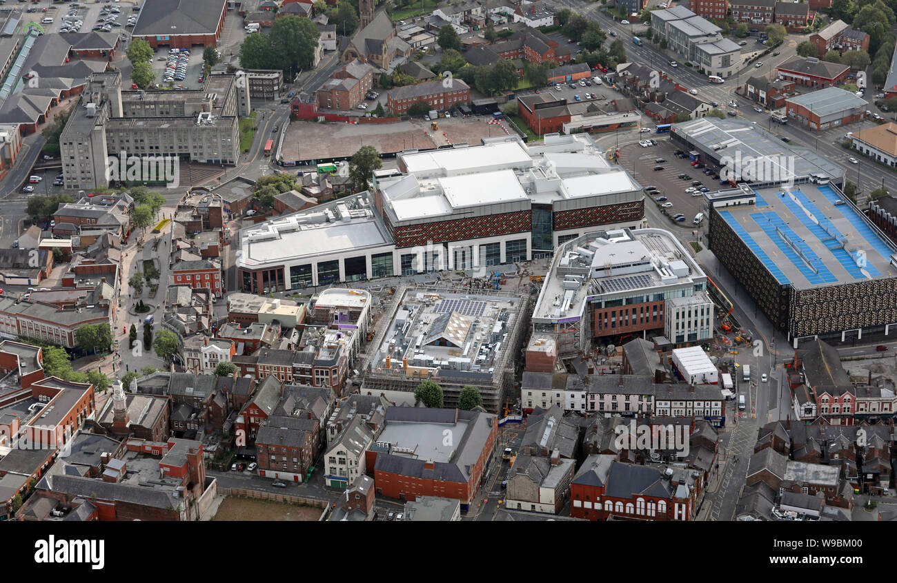 aerial view of a new Time Square development on Bridge Street, Warrington town centre, Cheshire Stock Photo