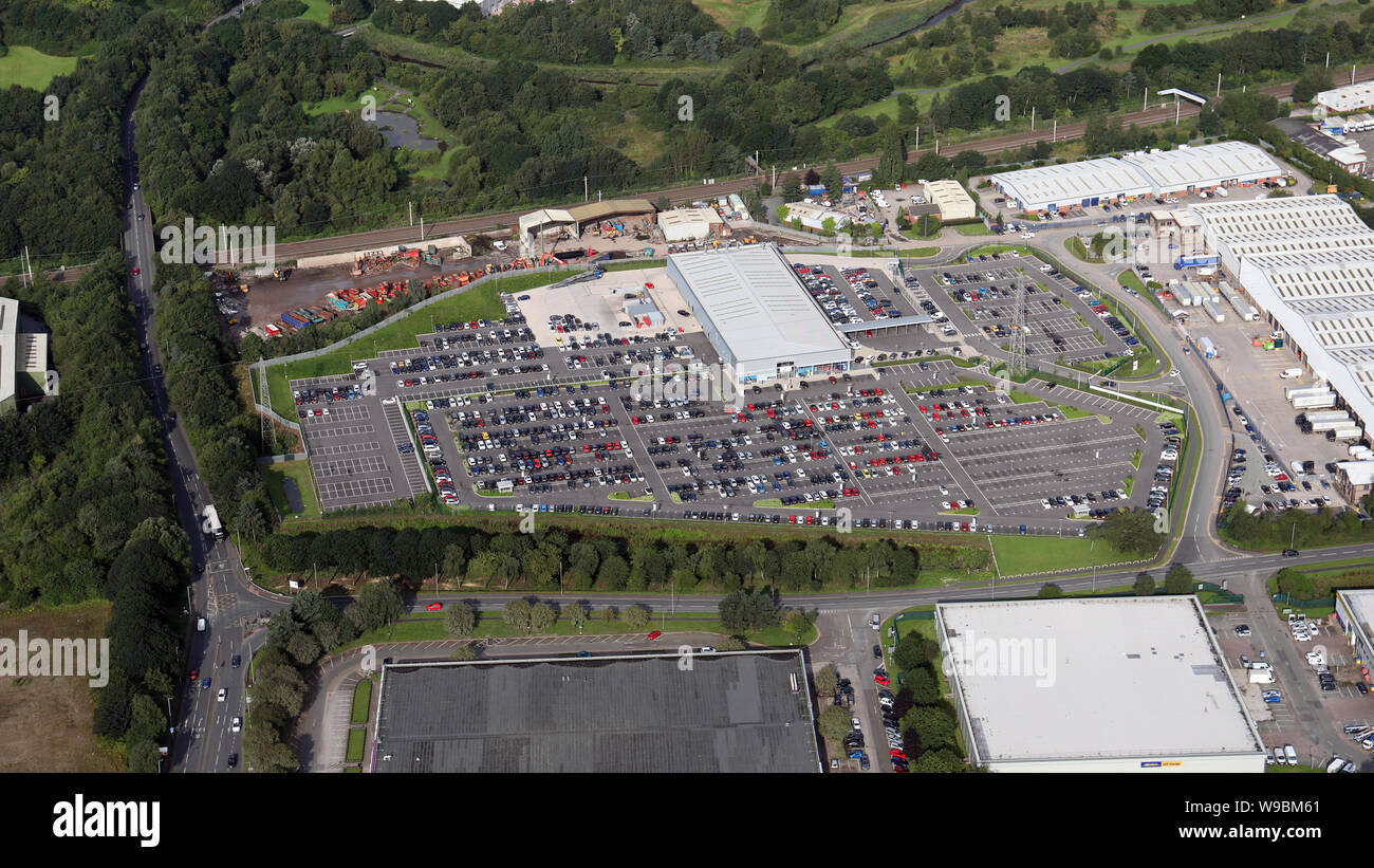 aerial view of CarShop in North Warrington, Cheshire, UK Stock Photo