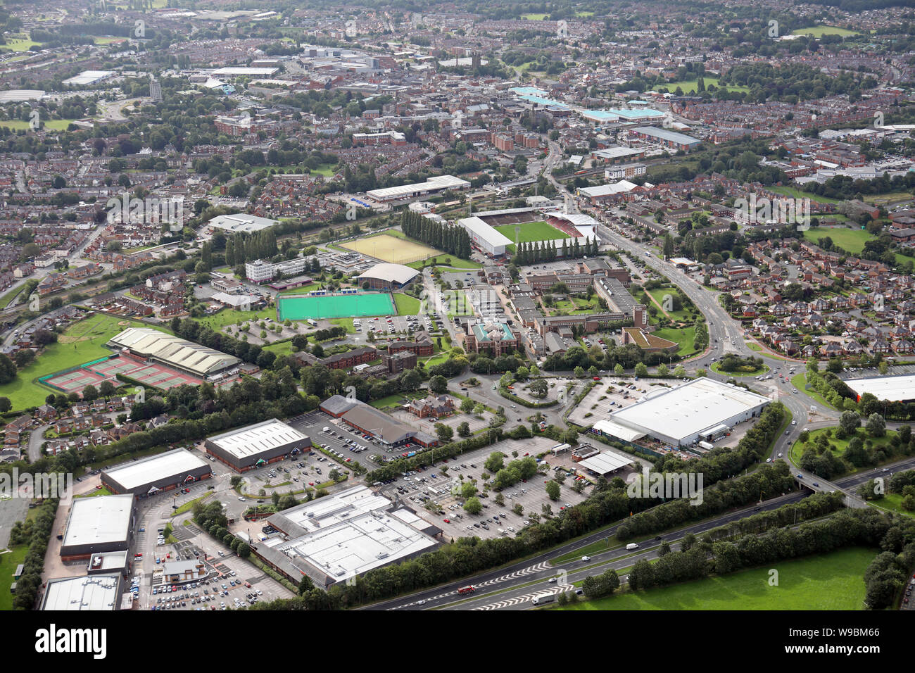 aerial view of Wrexham town centre, Wales Stock Photo