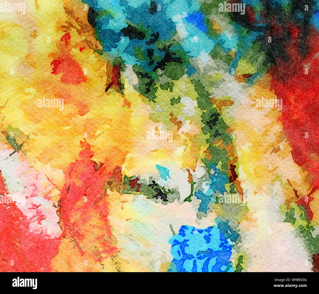 Abstract watercolor background with wet paint splashes on paper