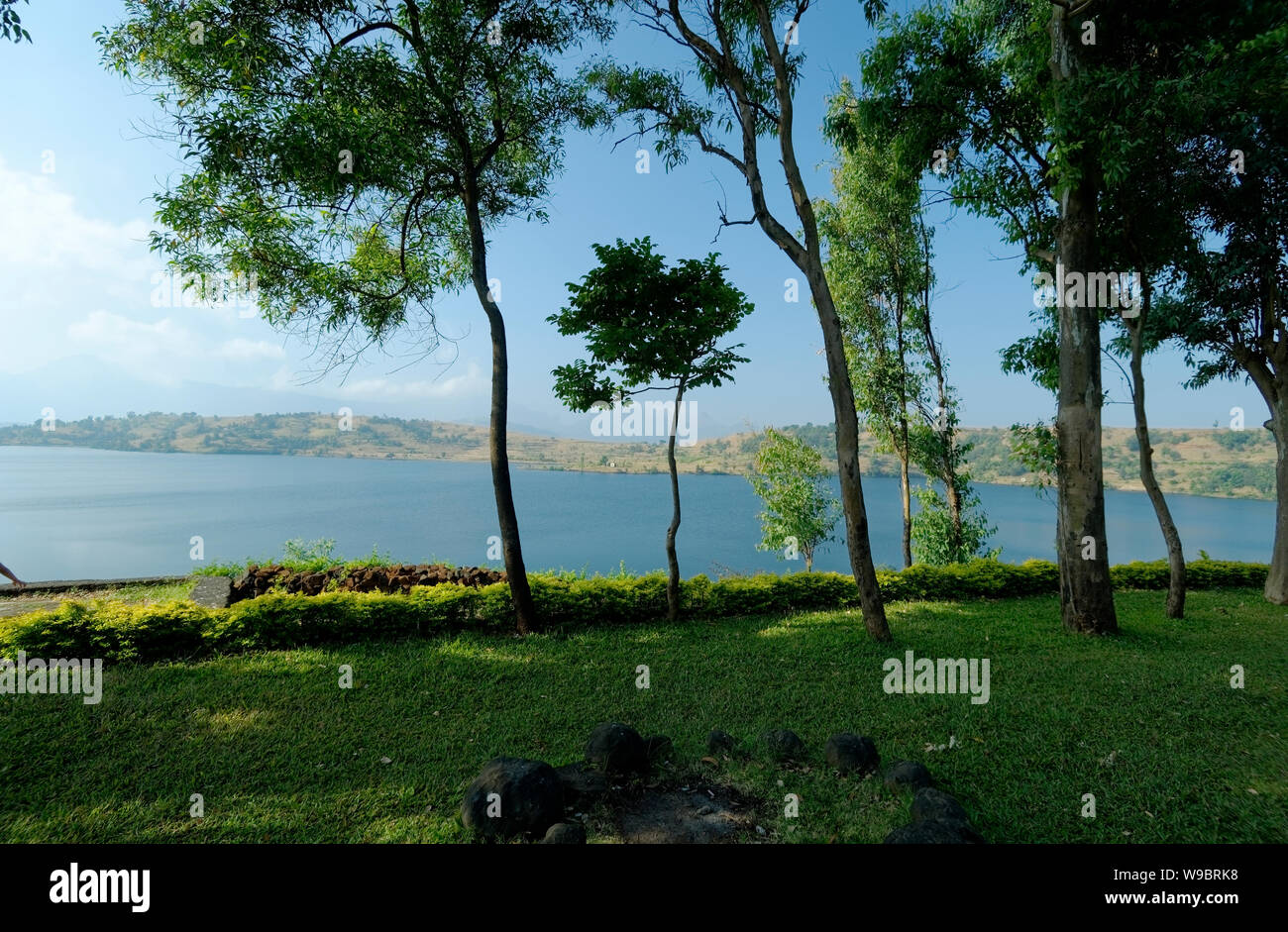 Bhandardara reservoir near Igatpuri, in the western ghats of India. Located in the Tehsil Akole Ahmednagar district Maharashtra, India. Stock Photo