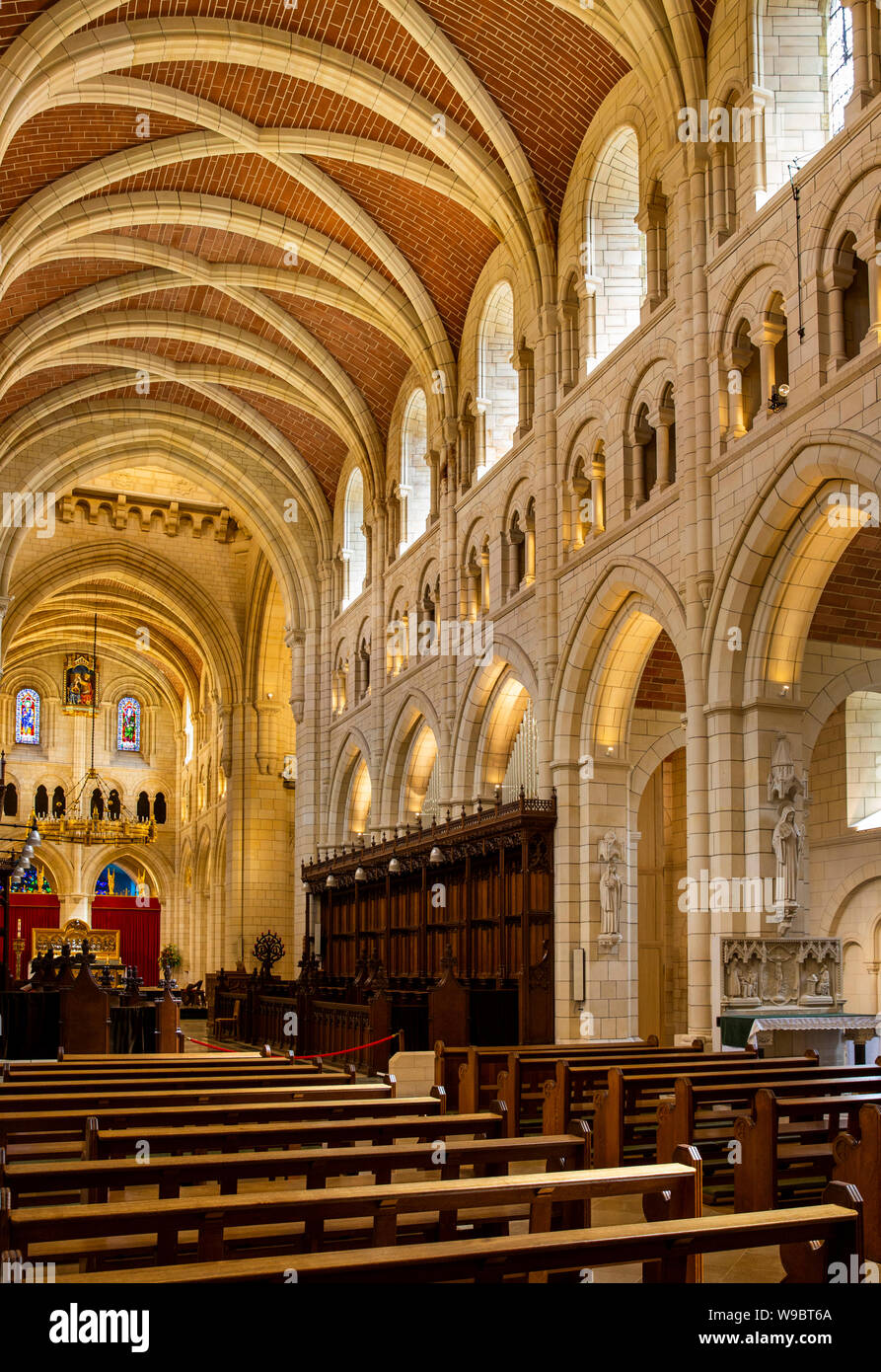 UK, England, Devon, Buckfast, Cistercian Abbey, Abbey Church interior, the nave Stock Photo