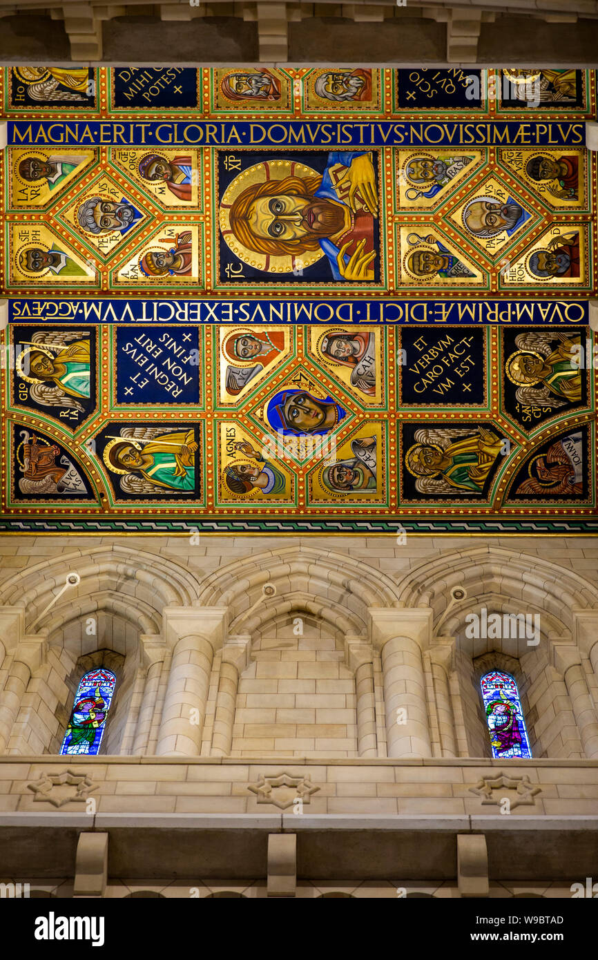 UK, England, Devon, Buckfast, Cistercian Abbey, Abbey Church interior, the nave ceiling Stock Photo