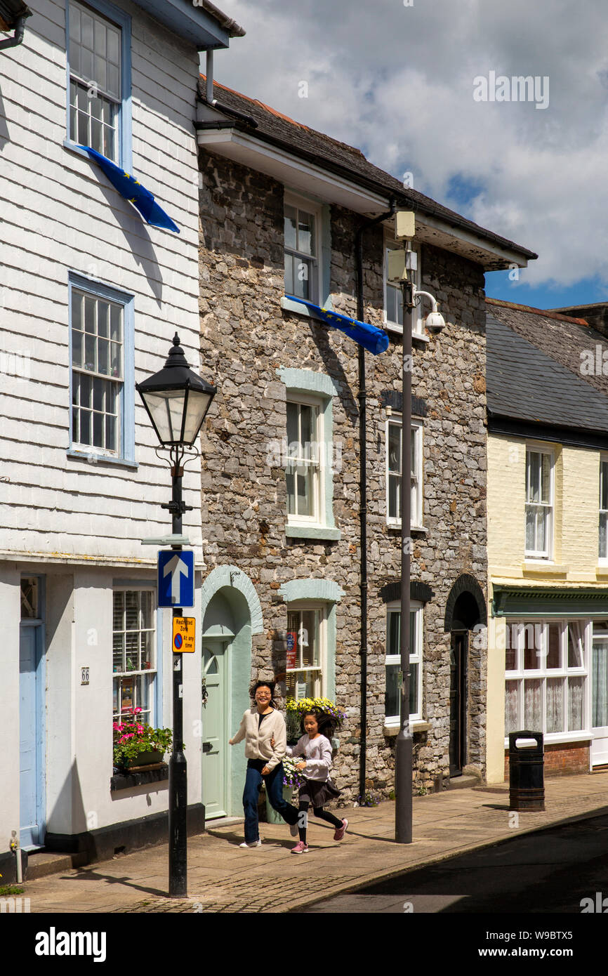 UK, England, Devon, Buckfastleigh, Fore Street, traditional slate faced and stone-built properties Stock Photo