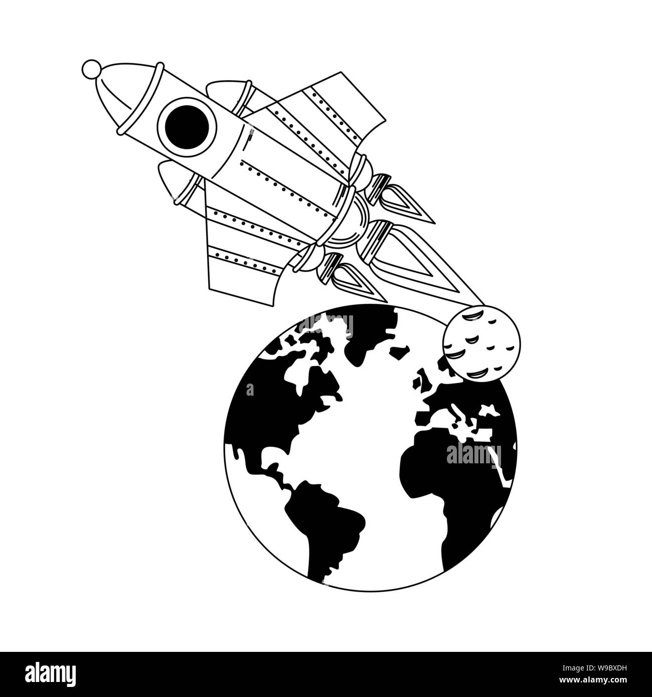 universe space galaxy astronomy cartoon in black and white Stock Vector ...