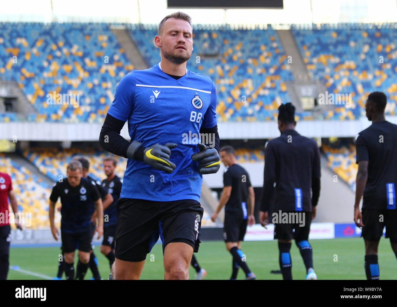 Kyiv, Ukraine. 12th August, 2019. Simon Mignolet of Club Brugge in action during the training session before the UEFA Champions League 3rd qualifying round game against FC Dynamo Kyiv at NSC Olimpiyskyi stadium in Kyiv, Ukraine. Credit: Oleksandr Prykhodko/Alamy Live News Stock Photo