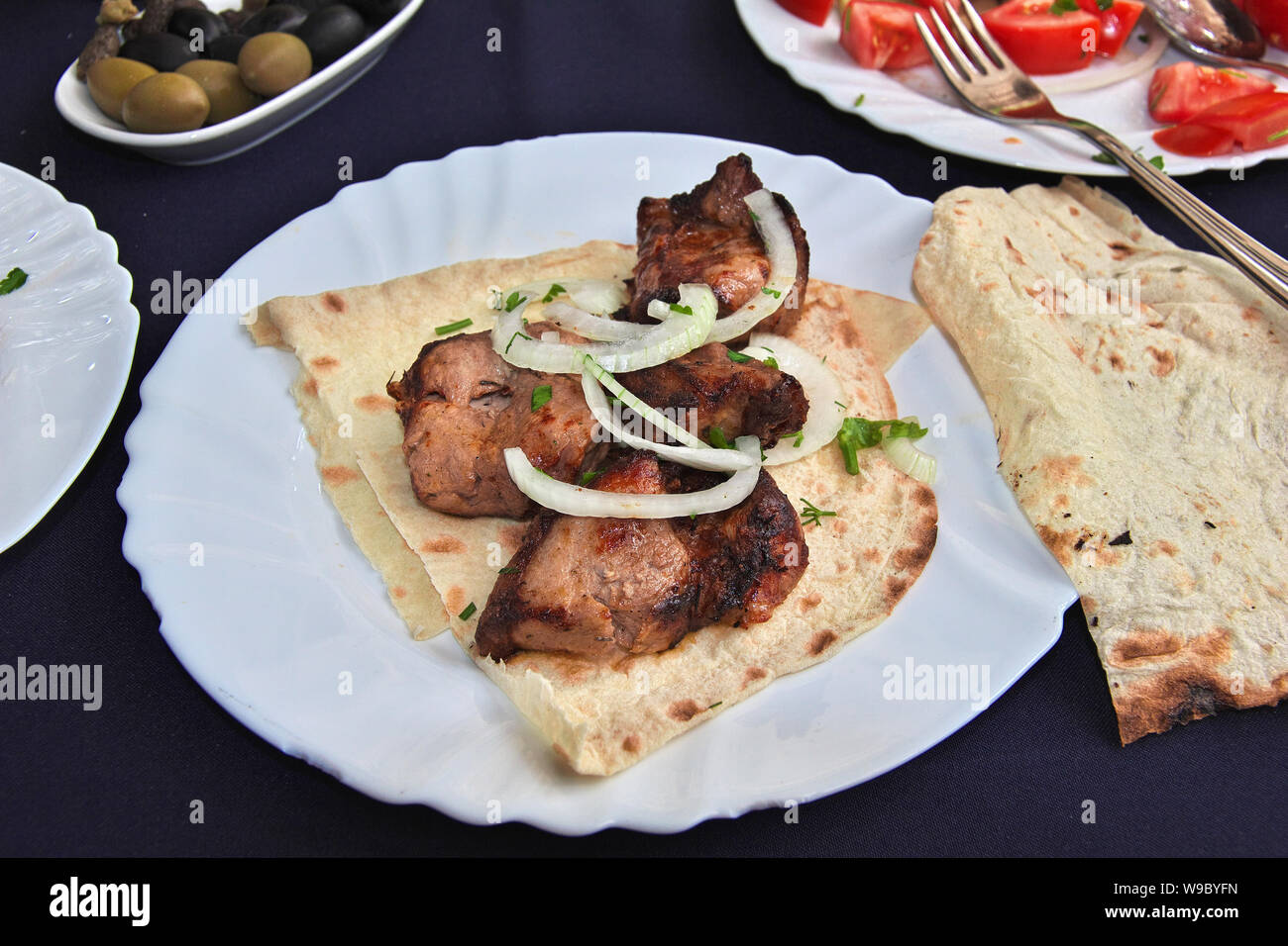 Food in the restaurant in the Caucasus mountains, Armenia Stock Photo