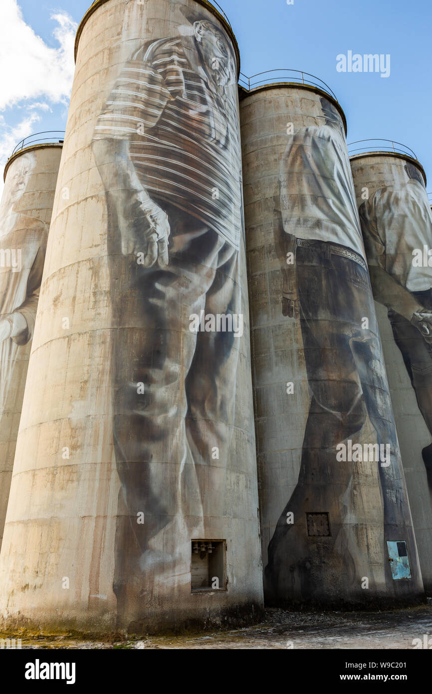 The Portland Silo Art project known as the foundations located in new south wales australia on 2nd August 2019 Stock Photo