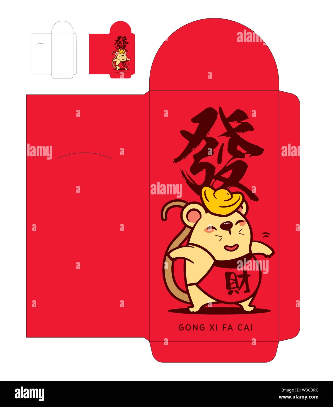Ang Pau. Chinese New Year Red Packet Template. Year of the rat red packet. Translation: prosperous - vector template Stock Vector