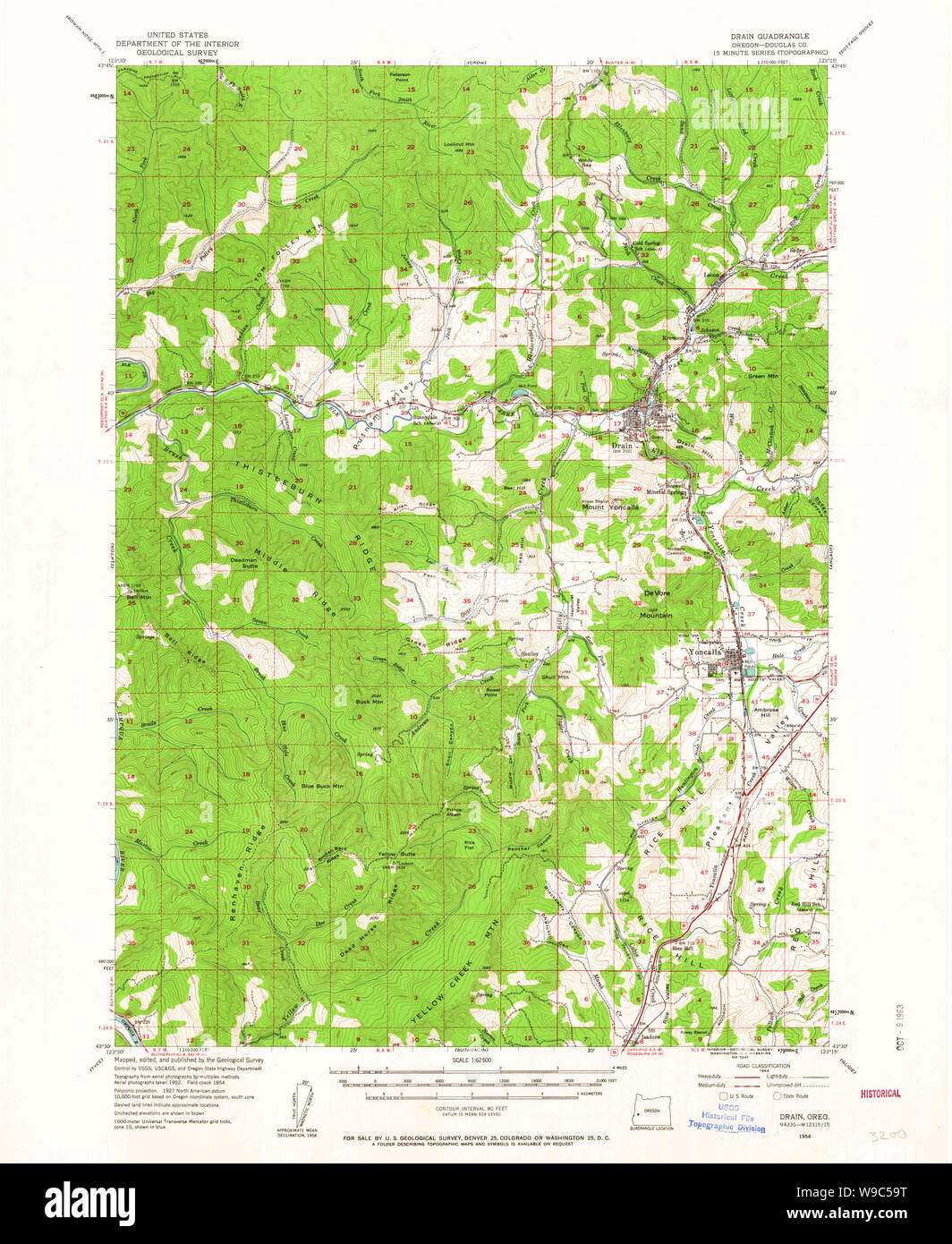 USGS Topo Map Oregon Drain 282426 1954 62500 Restoration Stock Photo