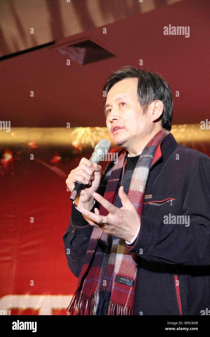 Huang Ming, Chairman of Himin Group, speaks during the opening ceremony of the Sun-Moon Mansion in the China Solar Valley, developed by Himin Group, t Stock Photo