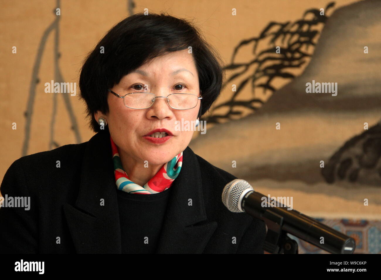 Chou Kungshin, Director of Taipei Palace Museum, answers questions at