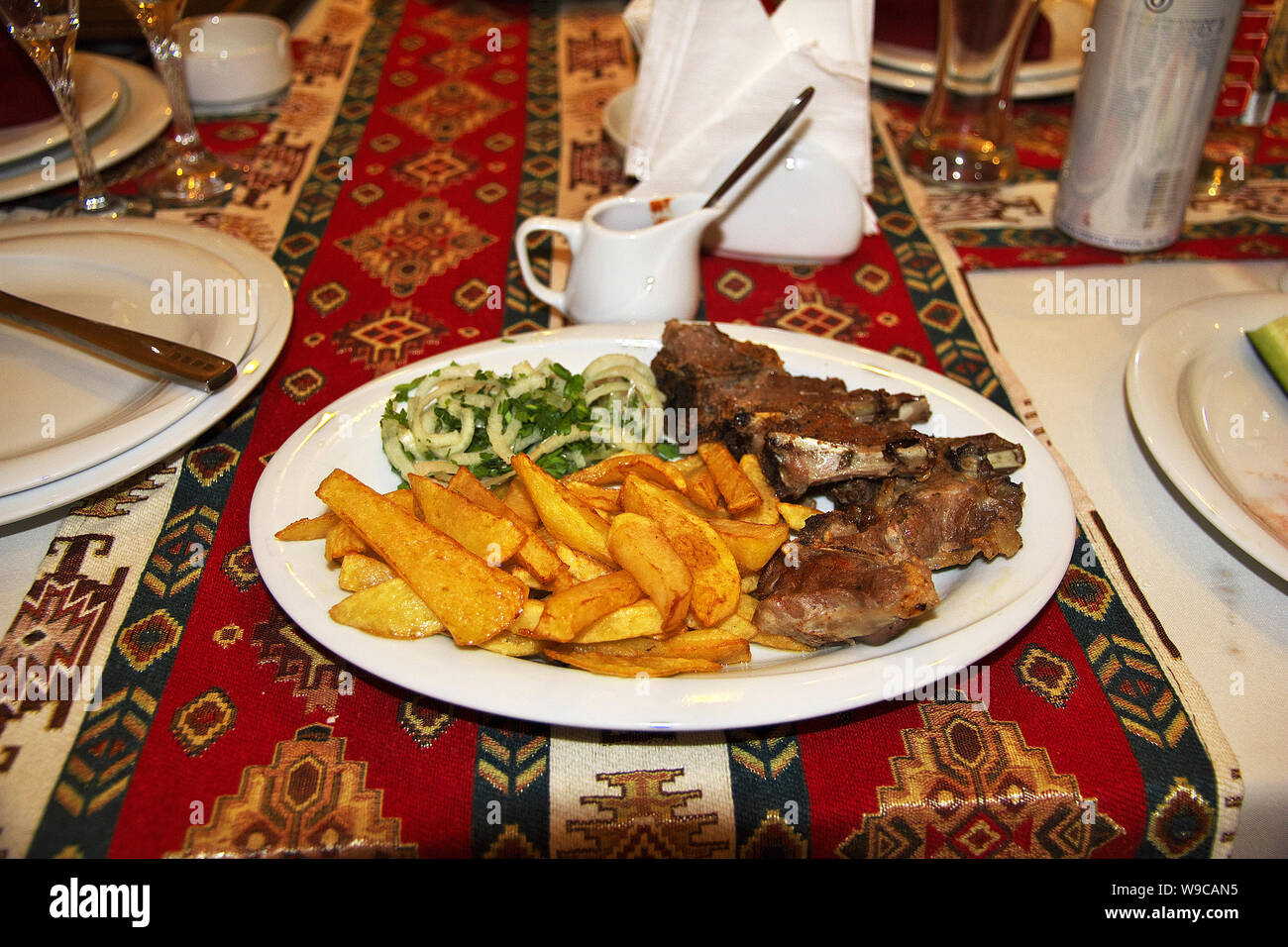 Food in the restaurant in the Caucasus mountains, Armenia Stock Photo