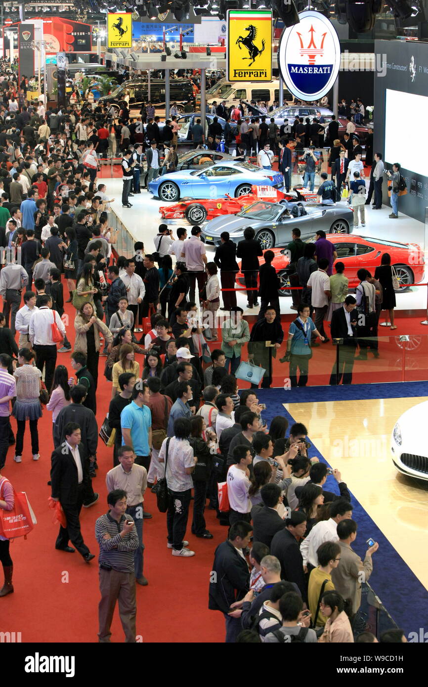 Crowds of visitors are seen at the stand of Ferrari and Mesarati during the 13th Shanghai International Automobile Industry Exhibition, known as Auto Stock Photo