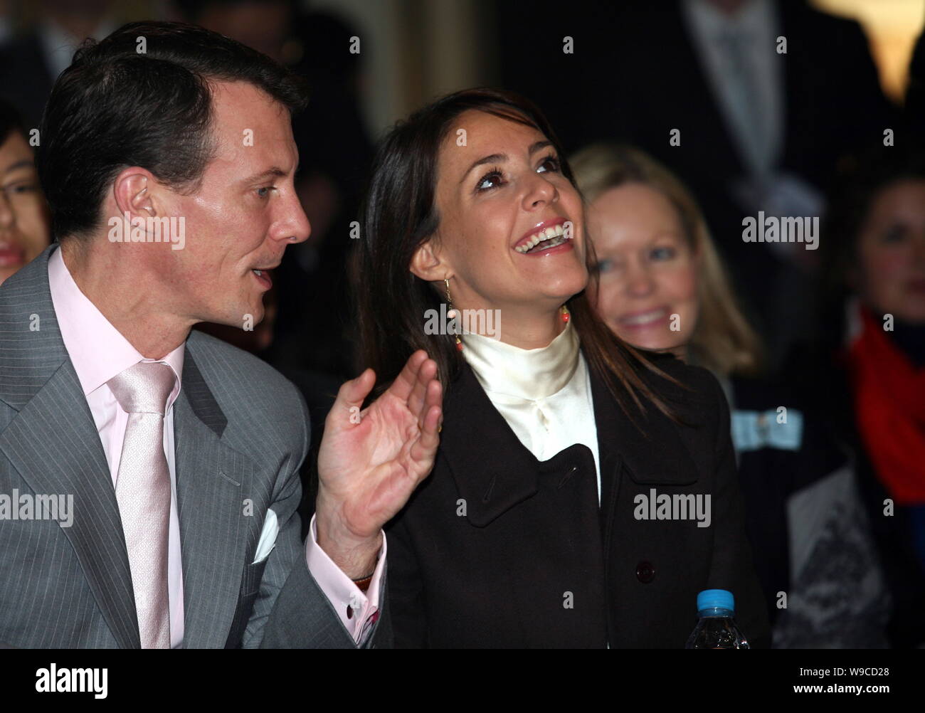Prince Joachim, front left, talk to Princess Marie, front right, of Denmark during a promotional event entitled Danish Fairytales in China for Danish Stock Photo