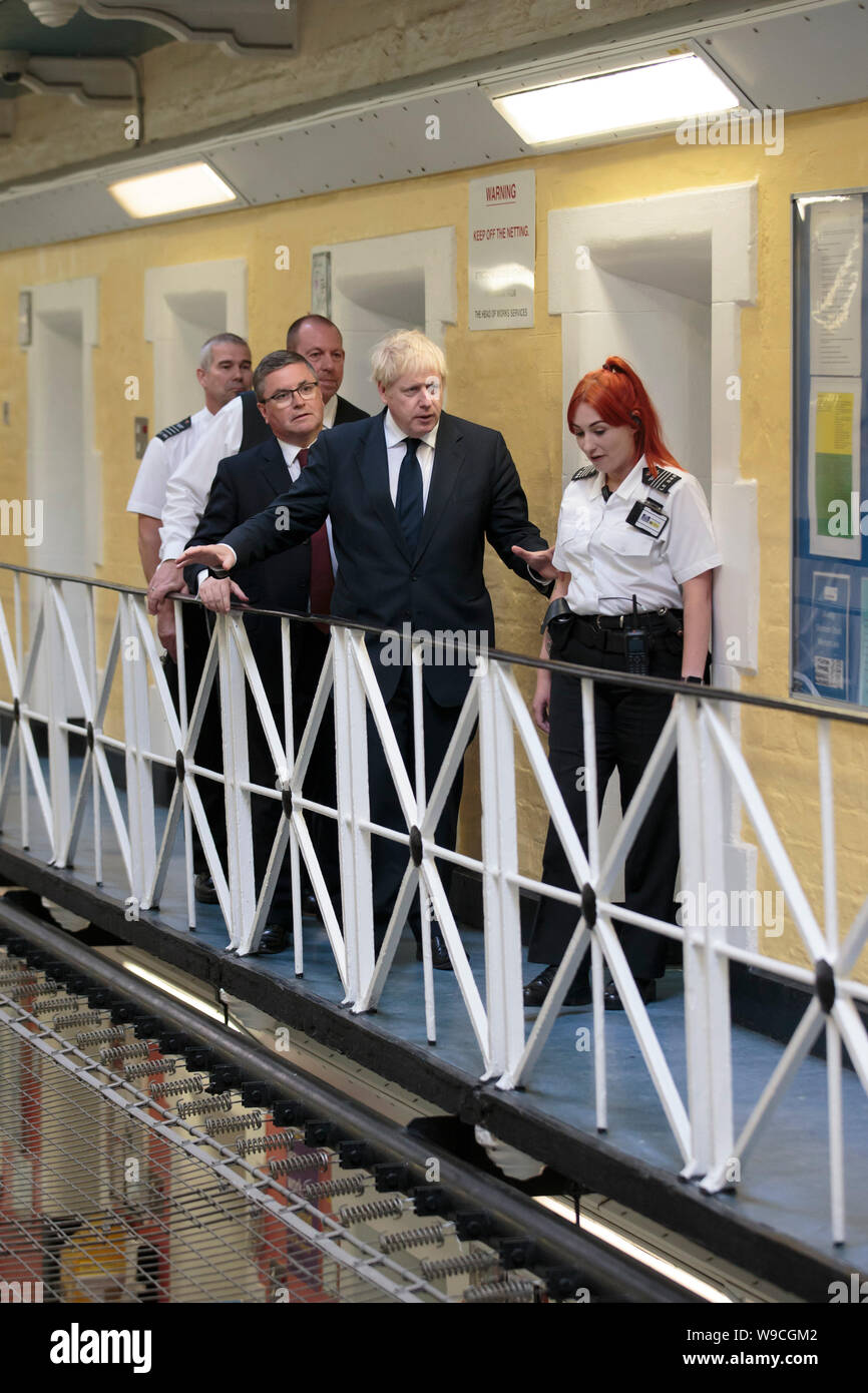 Prime Minister Boris Johnson during a visit to HMP Leeds after the announcement of £100 million investment to boost security and cut crime in prisons, with the warning that jails cannot become 'factories for making bad people worse'. Stock Photo