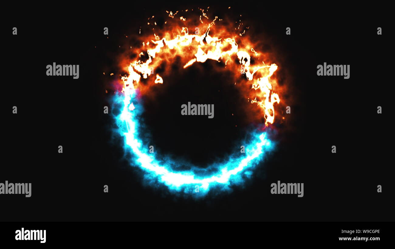 Bright dymanic fire and ice ring in space, this is opposite symbol, 3d  render, computer generated background Stock Photo - Alamy