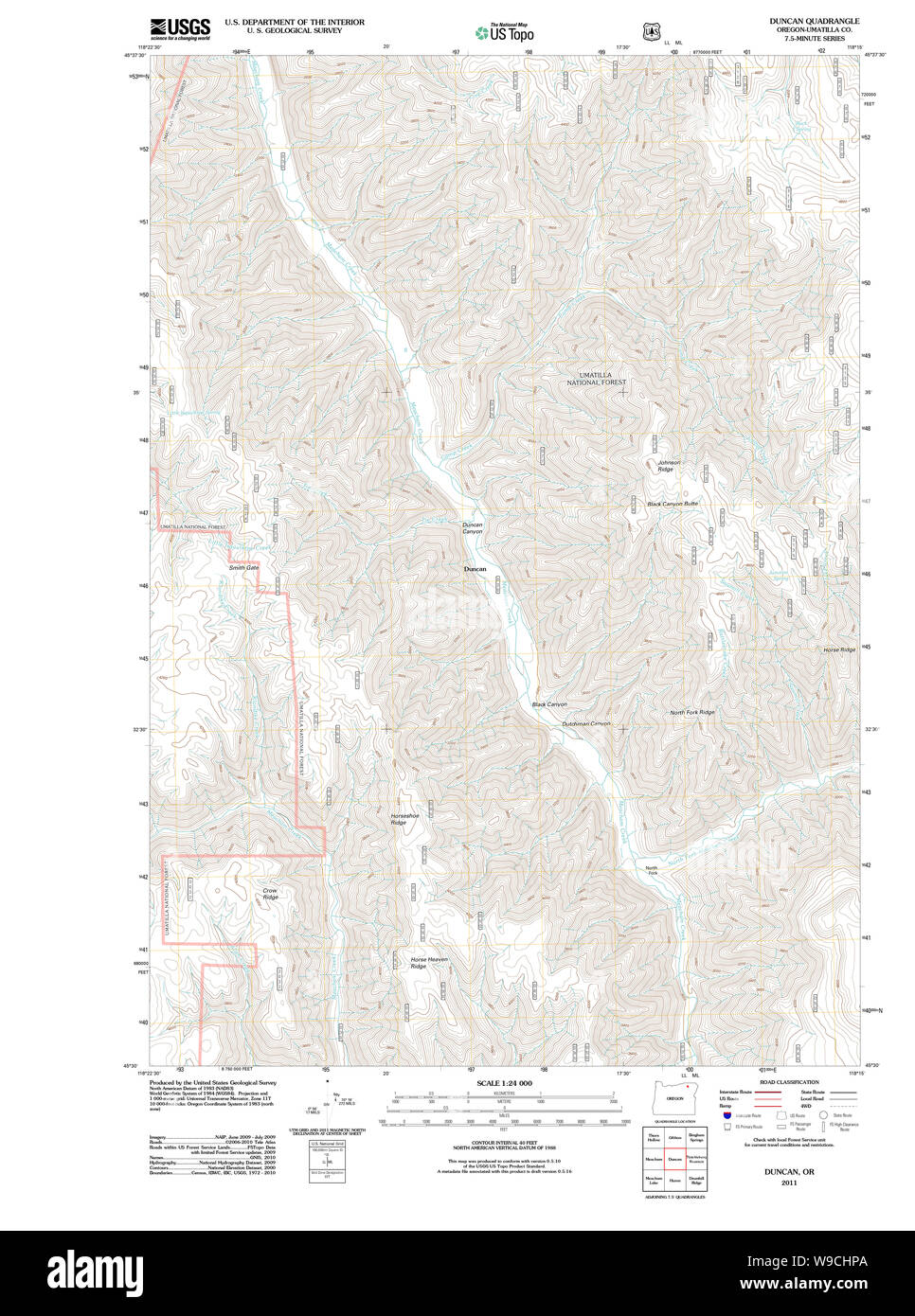 USGS Topo Map Oregon Duncan 20110822 TM Restoration Stock Photo