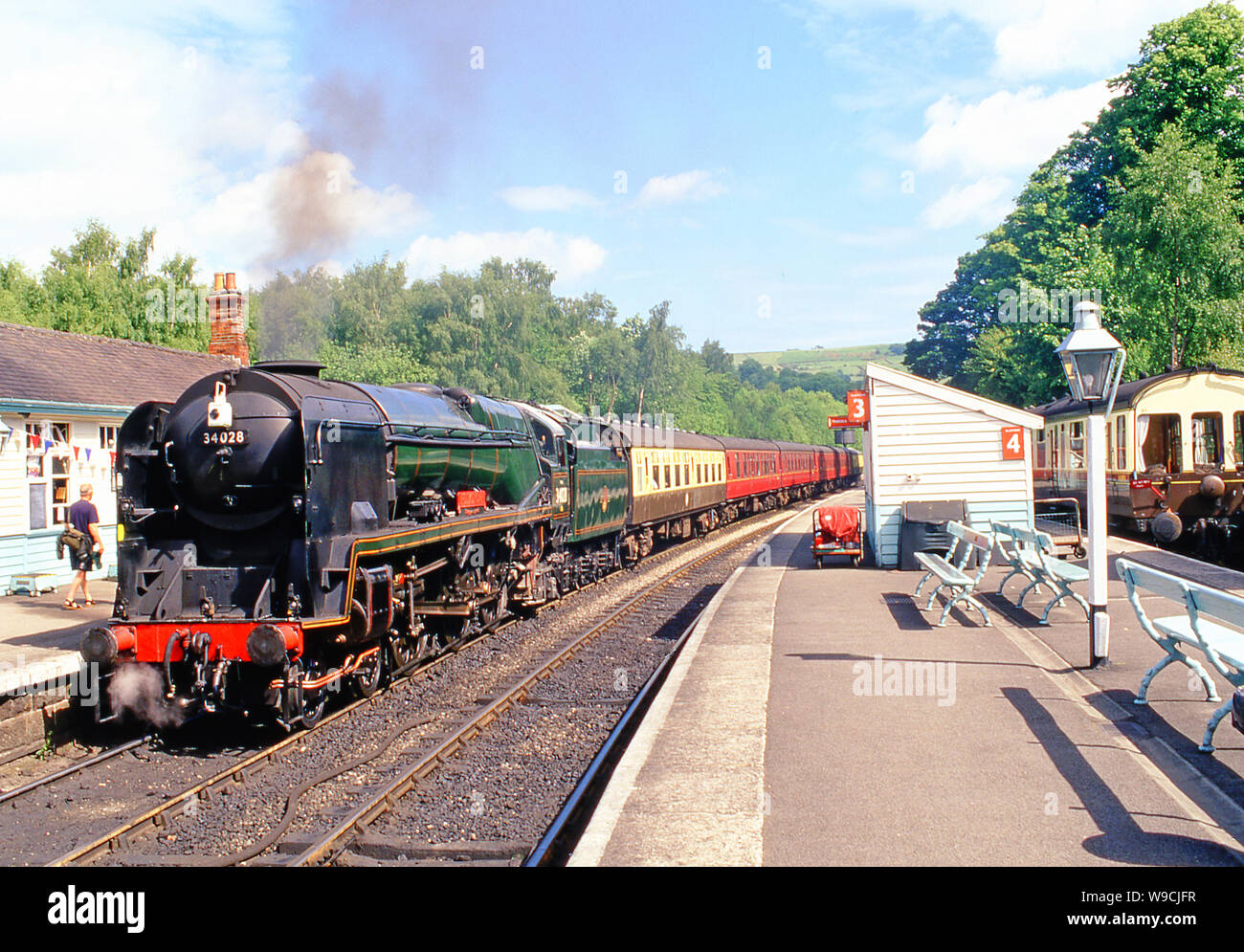 West Country Class Pacific No 34028 Eddystone at Grosmont, North Yorkshire Moors Railway, England Stock Photo