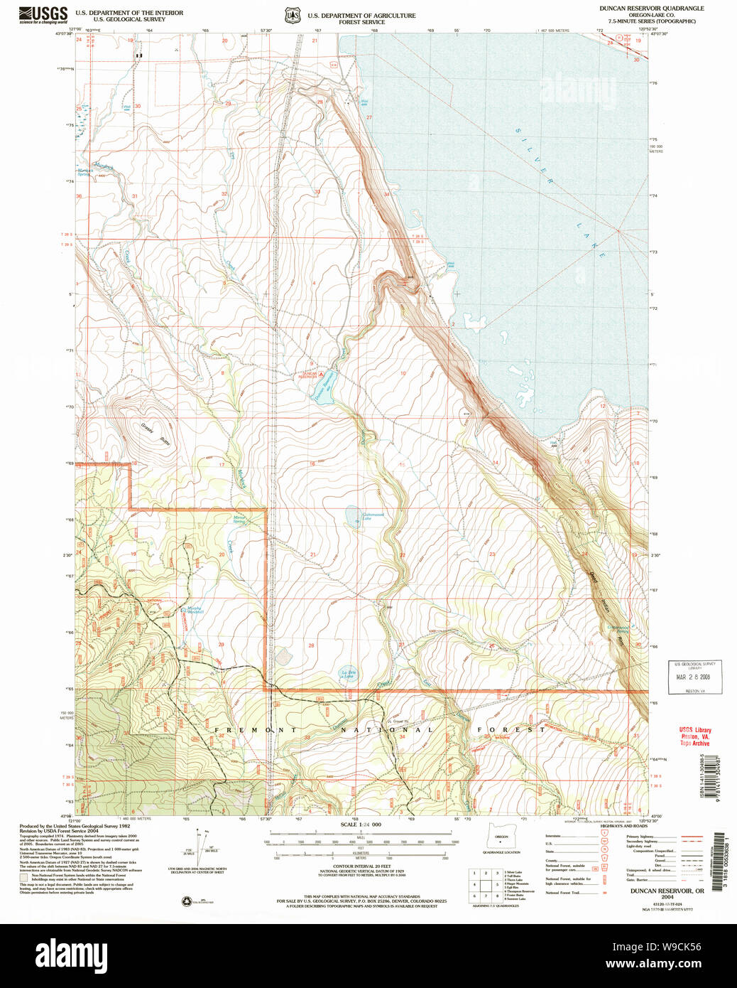 USGS Topo Map Oregon Duncan Reservoir 279723 2004 24000 Restoration Stock Photo